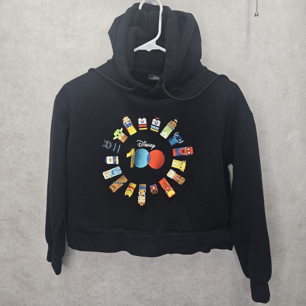 Disney Womens 100 Celebration Unified Character Pullover Hoodie Size Small Black